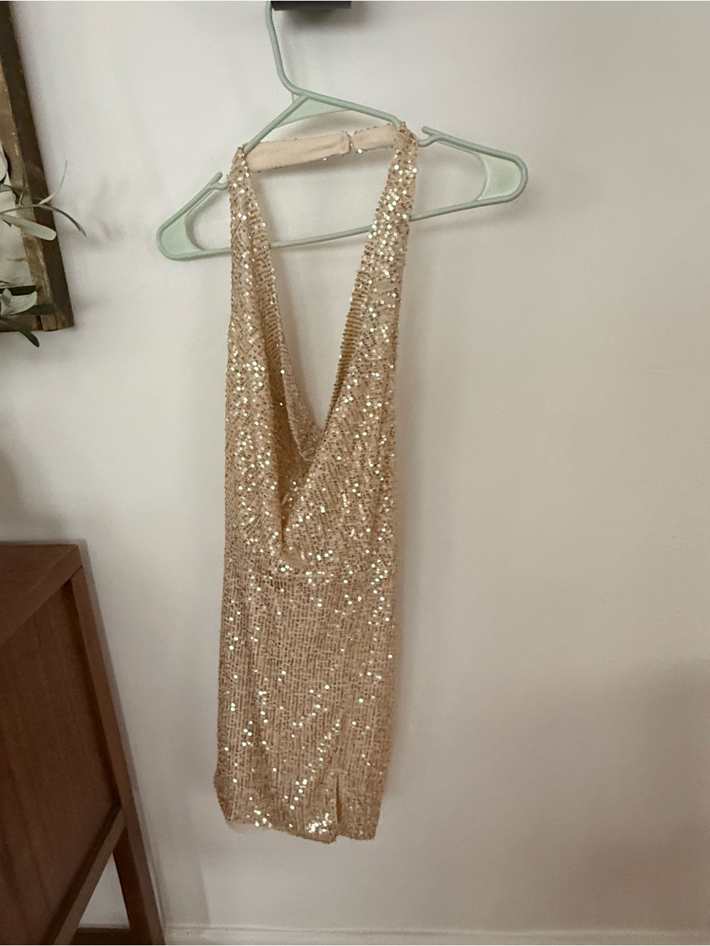 Sequin Halter Mini Dress in Champagne